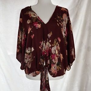 Love Stitch Blouse Floral Print Tie Front Size S